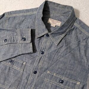 Wallace & Barnes Chambray Work Shirt Mens Sm Blue L/S Cotton J6068